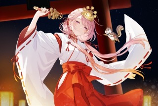 巫女姿のキャラクターイラスト