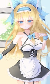 金髪メイドの立ち絵（背景あり）