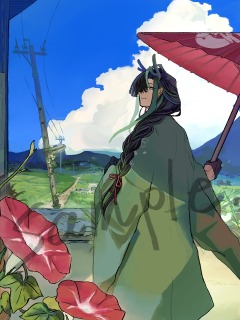 キービジュアル用一枚絵(人物全身+背景+朝顔別)