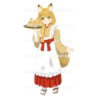 ケモミミ少女の立ち絵、全身イラスト